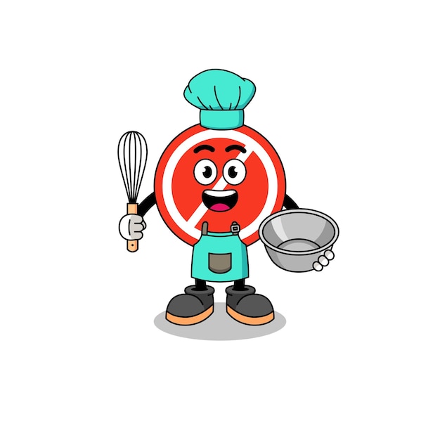 Illustration of stop sign as a bakery chef character design