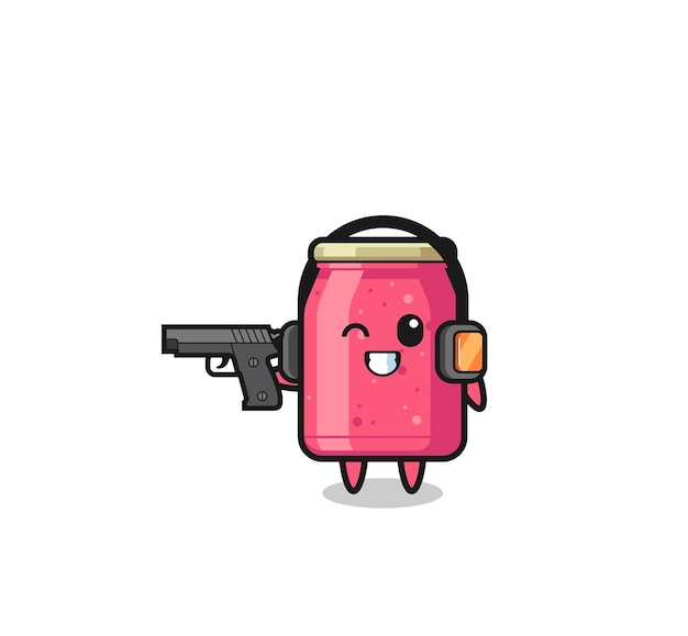 Illustration of strawberry jam cartoon doing shooting range cute design