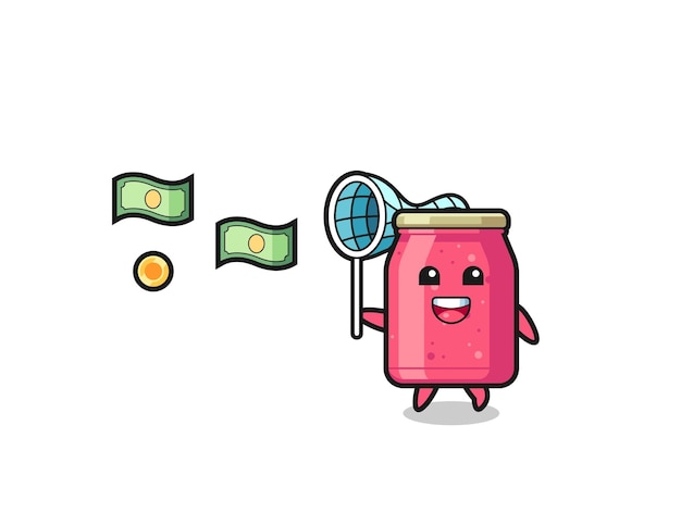 illustration of the strawberry jam catching flying money
