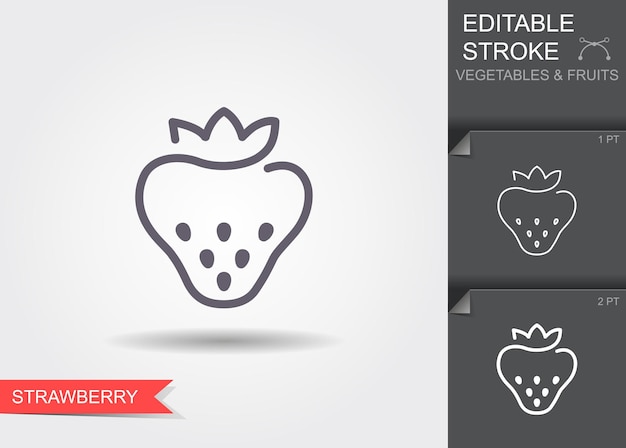 Illustration of strawberry line icon with shadow Vector illustration with editable stroke