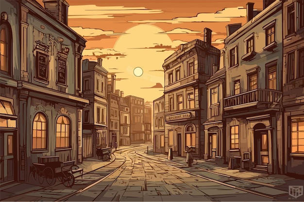 an illustration of a street in the city of vector art illustration