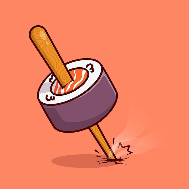 Illustration of stuck sushi and chopsticks cartoon vector icon