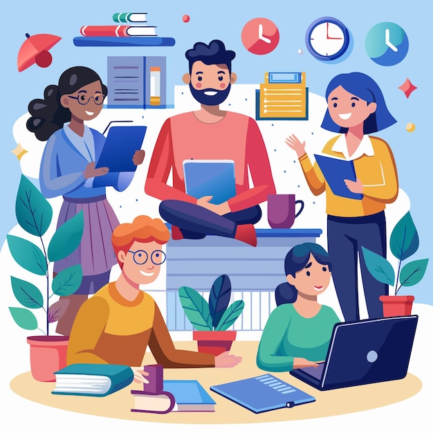 illustration of students and teachers s tudying online