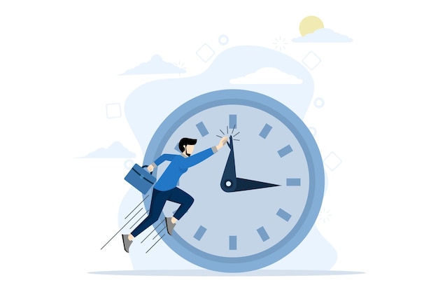 illustration of successful time management with businessman celebrating his job with hi five