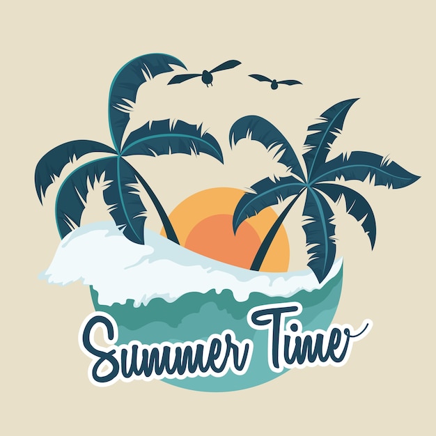 Illustration of Summer Badge With Palm Tree and Wave