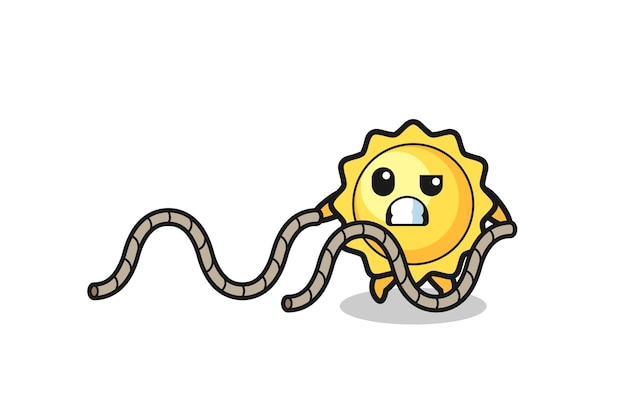 Illustration of sun doing battle rope workout , cute design