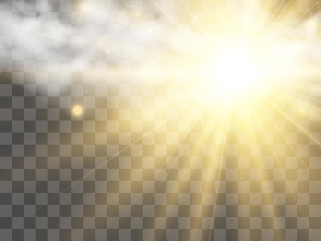 Illustration of the sun shining through the clouds. Sunlight. Cloudy vector.