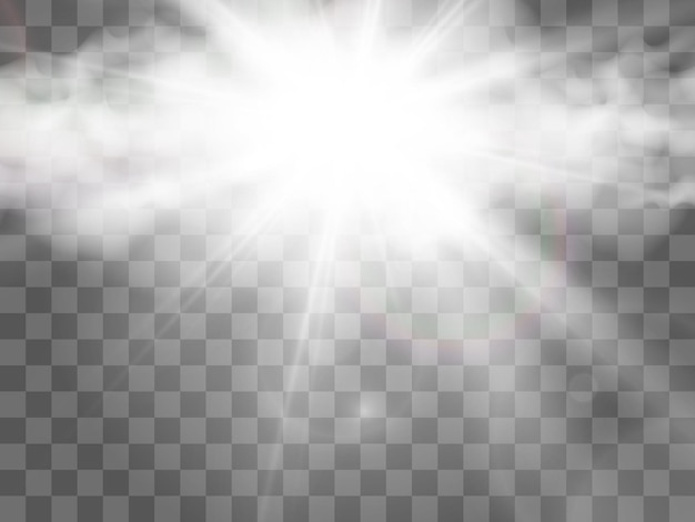 Illustration of the sun shining through the clouds. Sunlight. Cloudy vector.