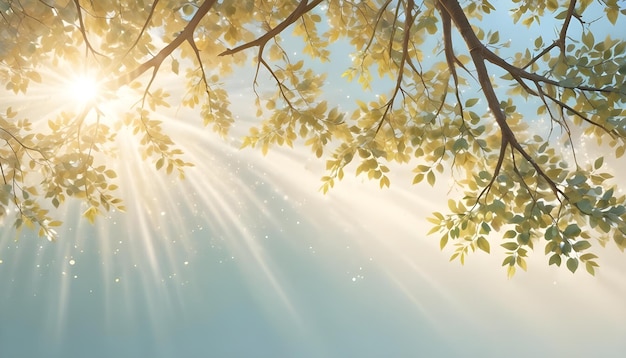 Illustration of sunbeams shining through leaves of a tree creating a warm and inviting atmosphere