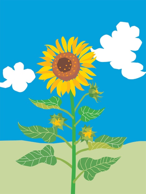 Illustration of the sunflower with blue sky background