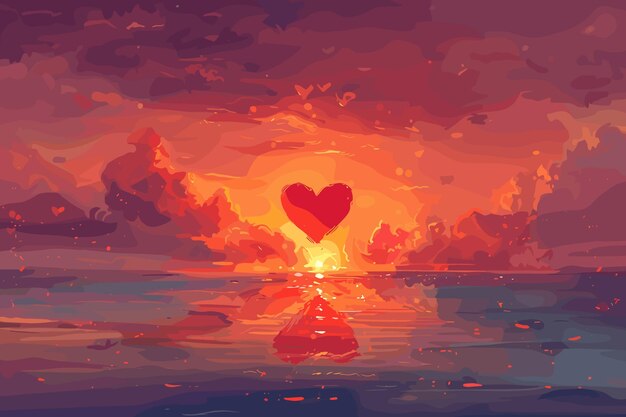 Vector illustration of a sunset scene