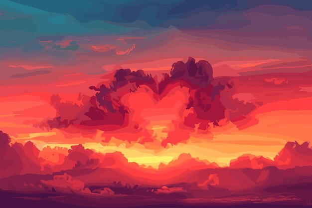 Vector illustration of a sunset scene