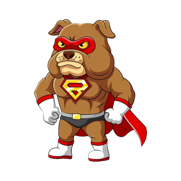 The illustration of the super bulldog with serious and angry face and has muscular body