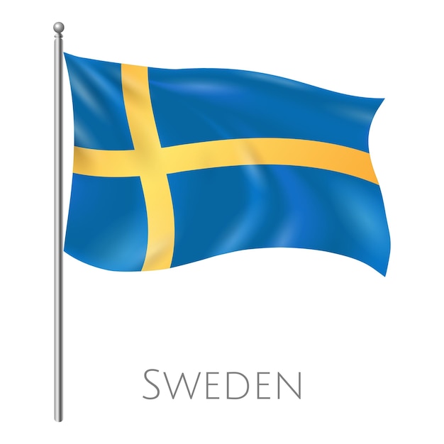 Illustration of Sweden flag waving on a flagpole