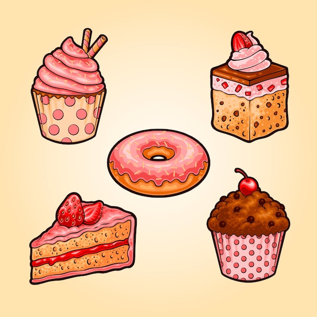 illustration of sweet cakes collection