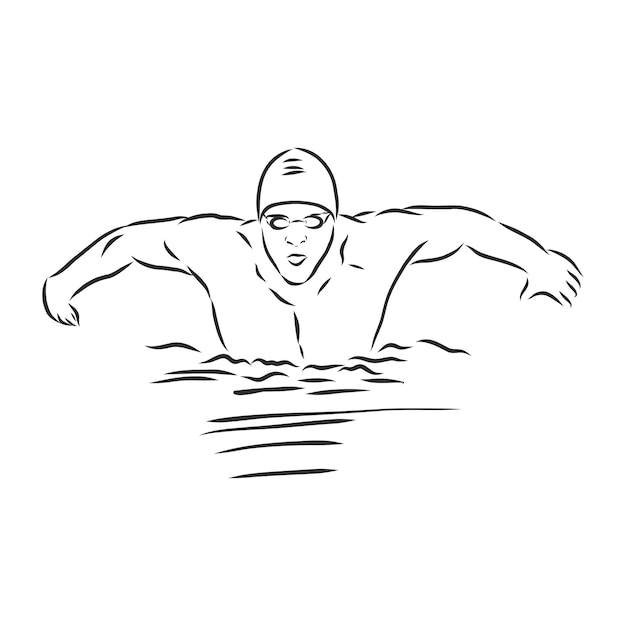 Vector illustration of a swimmer  black and white drawing white background swimmer