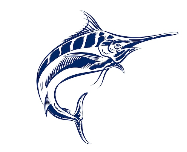 Illustration of Swordfish for logo and branding element monochrome