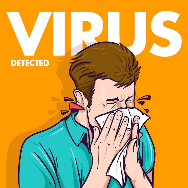 Vector illustration of the symptoms of a person affected by a virus