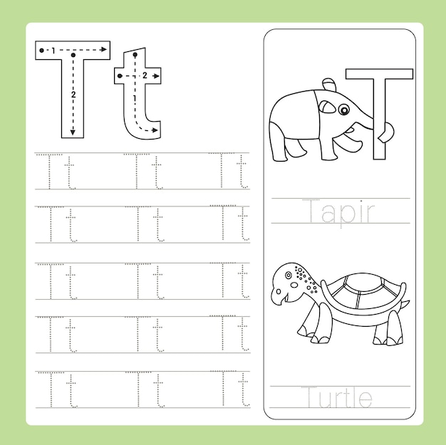 Illustration of T exercise AZ cartoon vocabulary animal