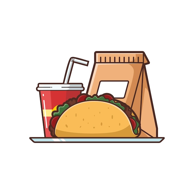 Illustration of Taco and Soft Drink Takeaway Menu Vector Cartoon Isolated Foods and Drinks Illust