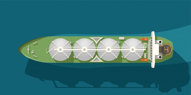 Illustration of tanker with gas containers in the sea view from top