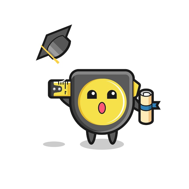 Illustration of tape measure cartoon throwing the hat at graduation