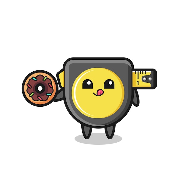 Illustration of an tape measure character eating a doughnut