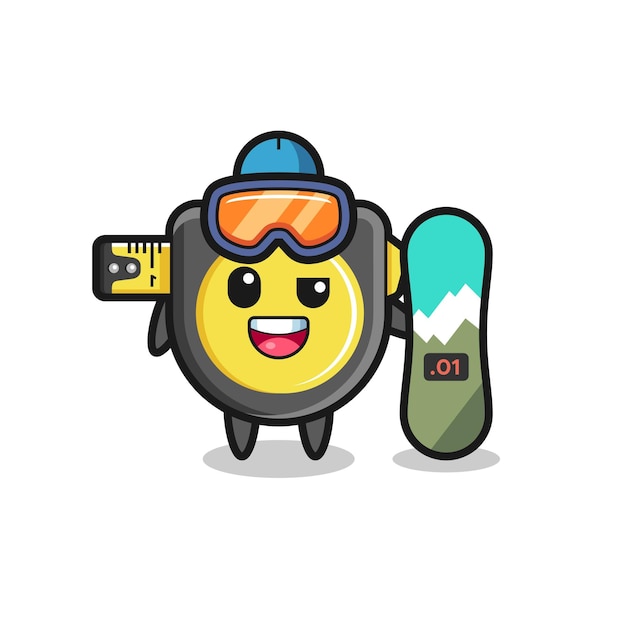 Illustration of tape measure character with snowboarding style