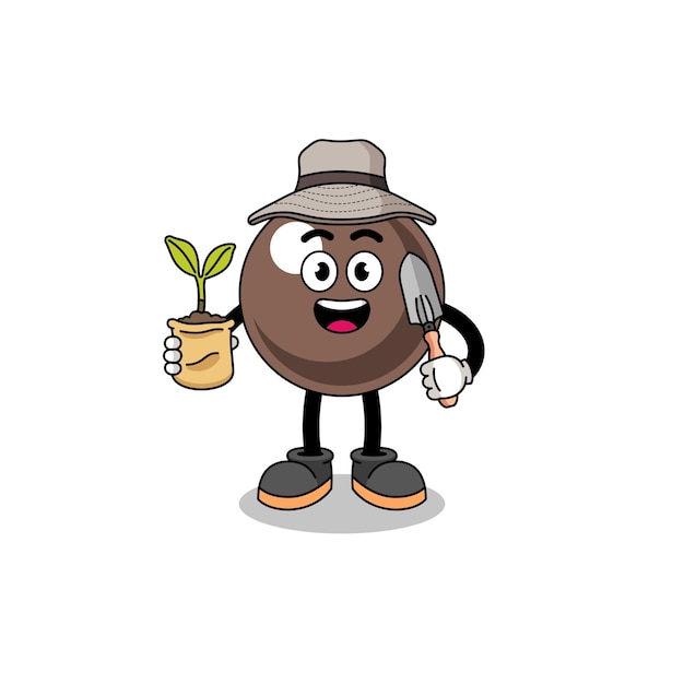 Illustration of tapioca pearl cartoon holding a plant seed character design