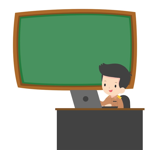 Illustration of a teacher is teaching in front of the blackboard