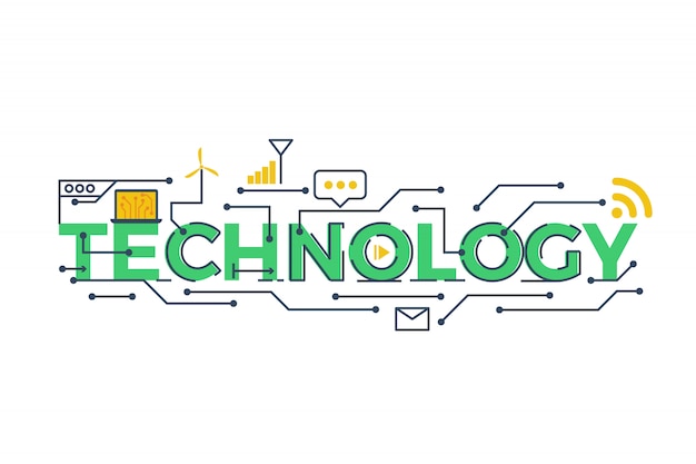 Illustration of TECHNOLOGY word in STEM - science, technology, engineering, mathematics co