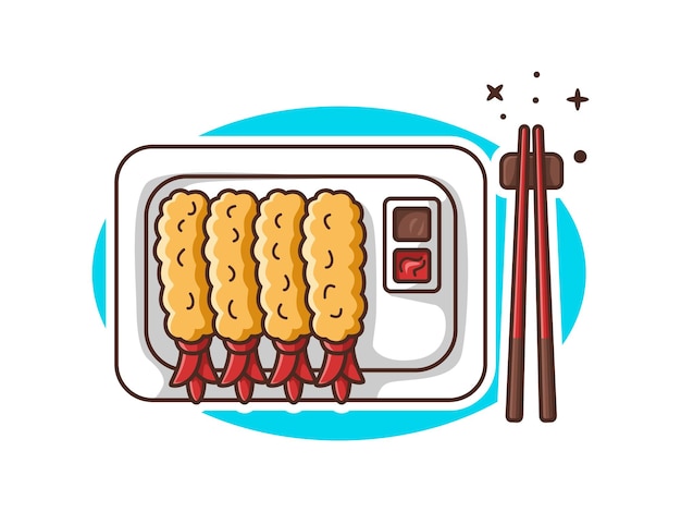 Illustration of Tempura Fried Shrimp with sauce isolated Vector Cartoon