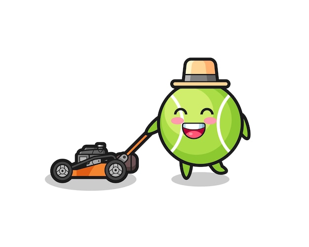 Illustration of the tennis character using lawn mower , cute style design for t shirt, sticker, logo element