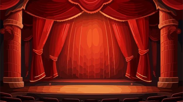 Vector illustration of a theater stage with curtains