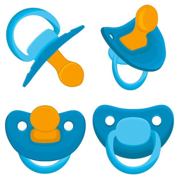 Illustration on theme big colored set baby pacifiers dummy with rubber nipple