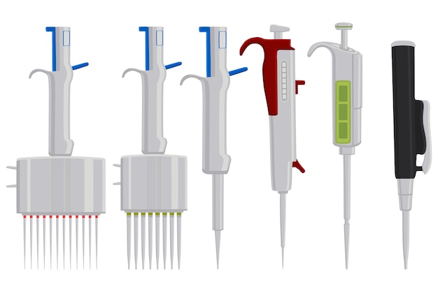 Illustration on theme big kit different medical pipette dropper for laboratory