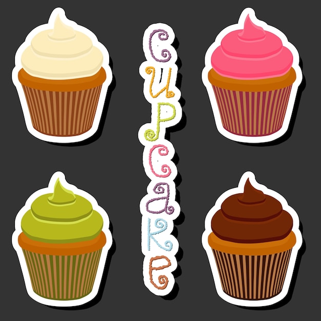 Vector illustration on theme big set different types dessert sweet berry cupcake