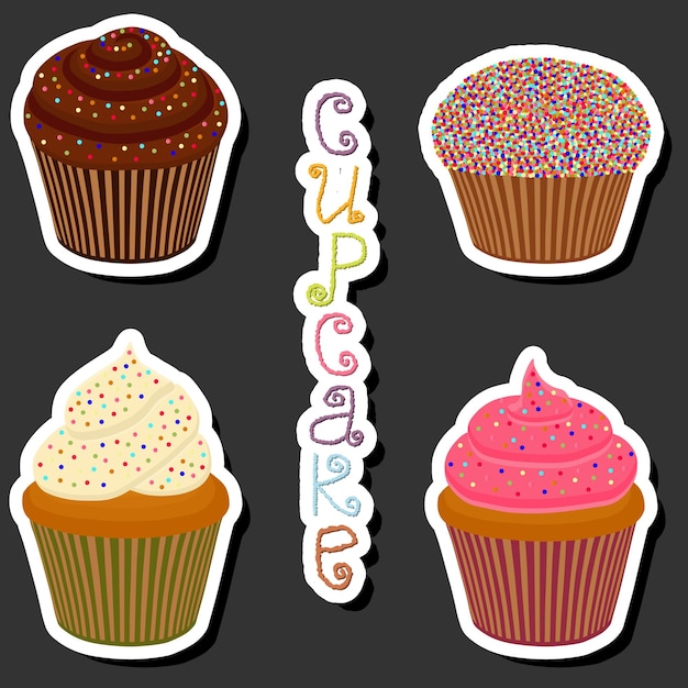 Vector illustration on theme big set different types dessert sweet berry cupcake