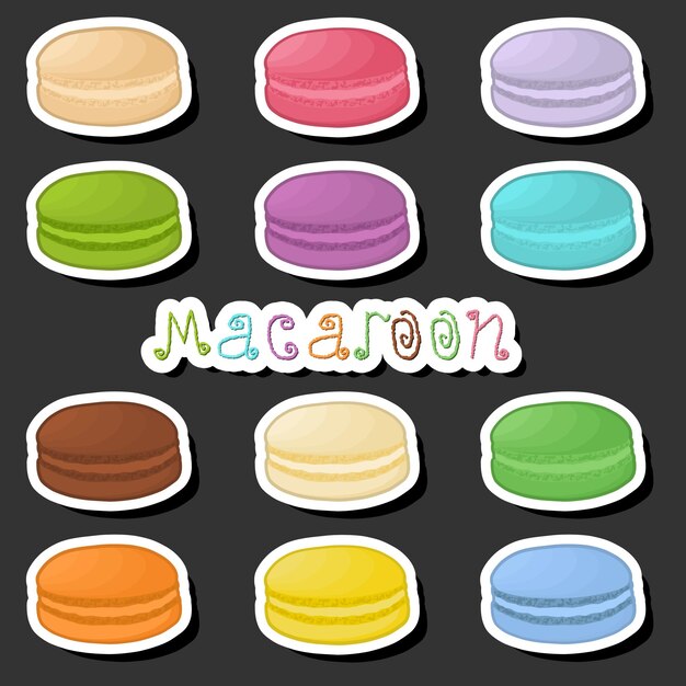 Vector illustration on theme big set fresh colorful macarons for morning breakfast