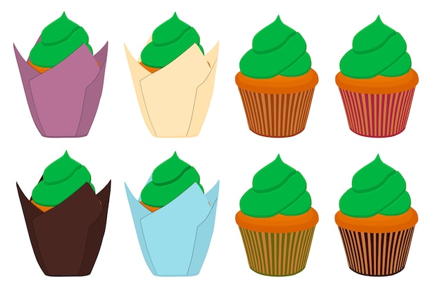 Illustration on theme Irish holiday St Patrick day big set cupcakes