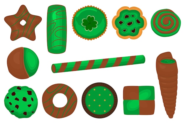 Illustration on theme Irish holiday St Patrick day big set green cookies