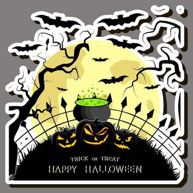 Vector illustration on theme sticker for celebration holiday halloween with orange pumpkins