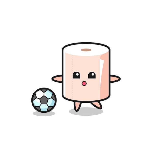 Illustration of tissue roll cartoon is playing soccer  cute design