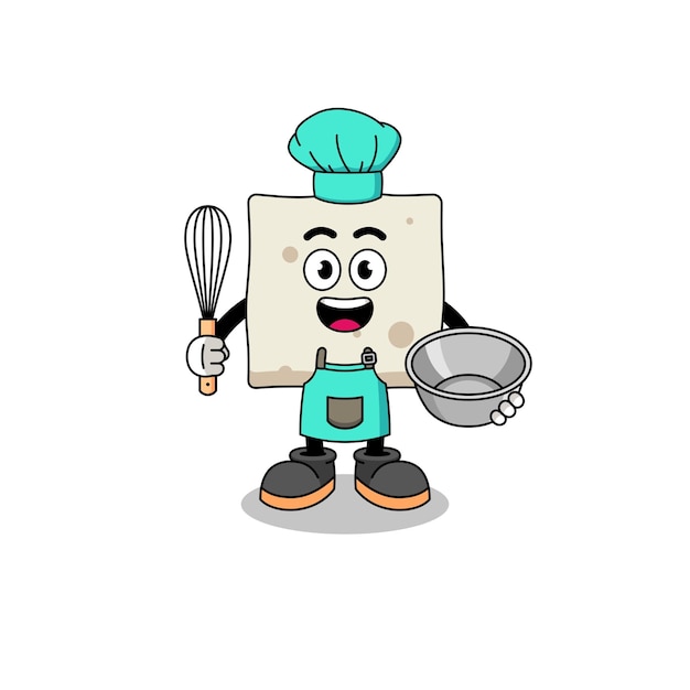 Illustration of tofu as a bakery chef character design