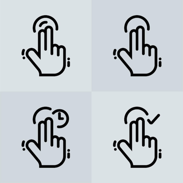 Illustration of touch screen hands gesture in line style