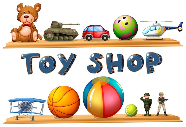 Illustration of a toy shop on a white background