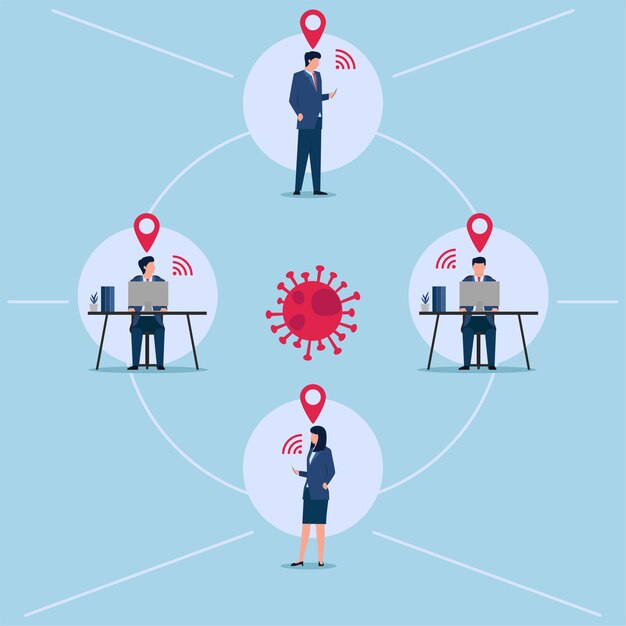 Illustration of tracing location people contact with virus.