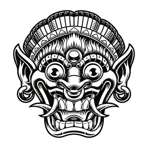 A illustration of a traditional Bali Mask. This illustration can be used as a shirt print or as a logotype for an Asian theme