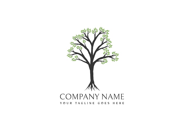 illustration of a tree with branches and green leaves logo design