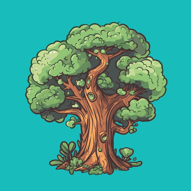 Illustration of a tree with green leaves on a turquoise background